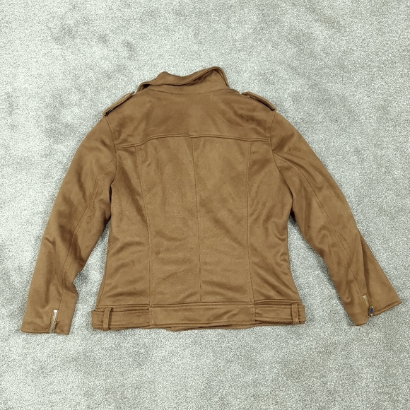 Dorothy Perkins Brown Suede Feel Long Sleeve Jacket Coat UK 12 Zip Pockets - Picture 3 of 5